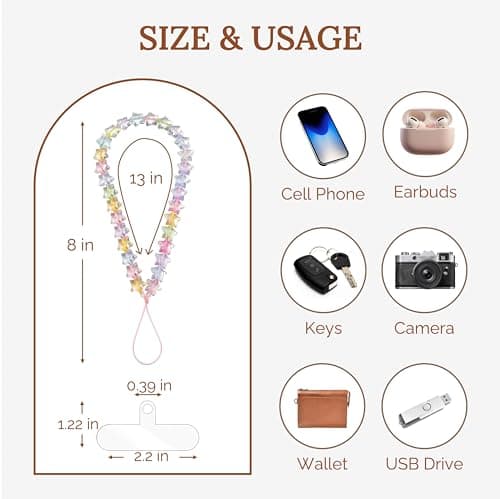 TRBR Star Phone Charm Wrist Strap, Beaded Lanyard Wristlet Chain, Anti-Theft Bracelet Strap for iPhone & More Cases (Rainbow Star) — view 4