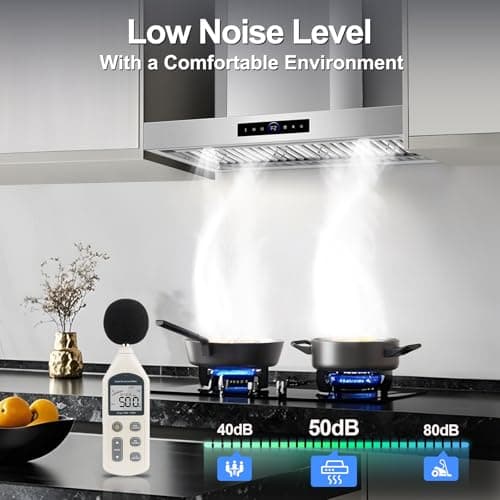 30 inch Range Hood Wall Mount, 1200 CFM with 4-Speed Gesture Sensing & Touch Control, Stainless Steel Ducted Kitchen Stove Vent Hoods with 2 LED Lights, Time Setting, Dishwasher-Safe Baffle Filters — view 4