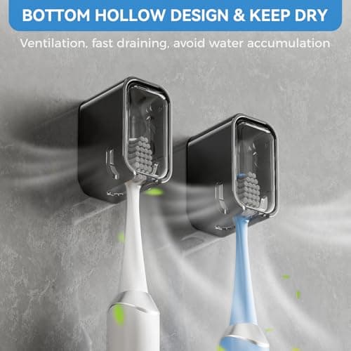 Toothbrush Holders for Bathroom【Innovation Single Slot Design】 2PCS Toothbrush Holder Wall Mounted with Cover for Shower, Single Toothbrush Dispenser Storage Organizer for Family & Travel — view 2
