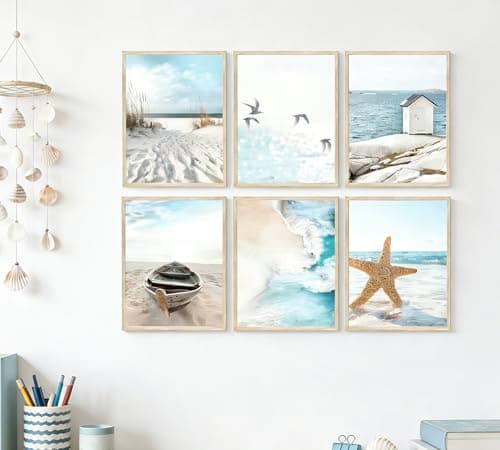 Erboinely 6 Pcs Coastal Seaside Wave Beach Poster Wall Art — view 5