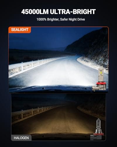 SEALIGHT 10X Super Brighter H11/H8/H9 Light Bulb than Origin, 6500K White Built-in Driver, 50000LM H9/H8/H11 LED Bulb 360° Adjustable Plug-N-Play, 70000Hrs Lifespan IP68 Waterproof, Pack of 2 — view 4