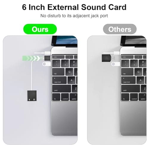 QAJOPFN USB Audio Adapter, External Sound Card for PC and Laptop，USB Microphone Adapter to 3.5mm(1/8 inch) for Headphone, Speaker and Microphone Jack, Plug and Play — view 3