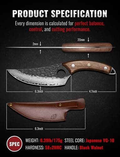 Emojoy Damascus Chef Knife, 67-Layer Damascus Steel Kitchen Knife with Black Hammered Finish, Japanese Knives for Home, Outdoor Cooking, BBQ, Include Gift Box, 6.3 Inch — view 4
