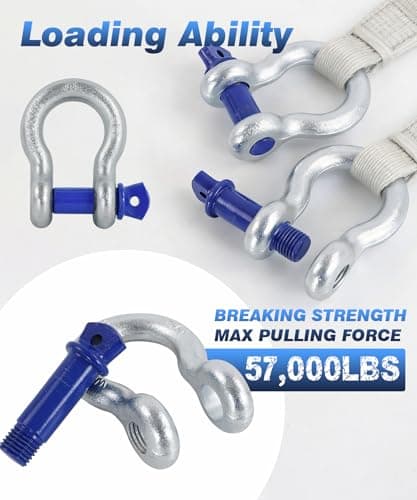 Krytonel 4 Pack 3/4" D Ring Shackle with 7/8" Screw Pin, 57,000 lbs Break Strength Heavy Duty Off-Road Recovery Tow Strap Winch for Jeep Truck — view 3