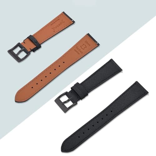 JWNSPA Top Grain Leather Watch Band - Quick Release Brushed Buckle Replacement Strap for Men - Choice of Width -18mm 19mm 20mm 21mm 22mm 23mm 24mm (24mm, Black & Black Buckle)