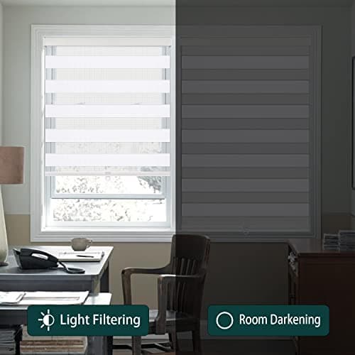 IDEKIO Zebra Blinds for Windows Custom Size Cordless Blackout Roller Blinds,Dual Layer Sheer or Privacy Light Control,Day and Night Window Zebra Shades,White,34" W x [25" H to 98" H Customize]