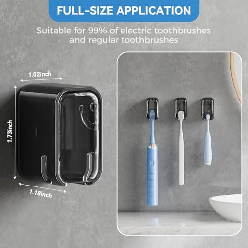Toothbrush Holders for Bathroom【Innovation Single Slot Design】 2PCS Toothbrush Holder Wall Mounted with Cover for Shower, Single Toothbrush Dispenser Storage Organizer for Family & Travel — view 4