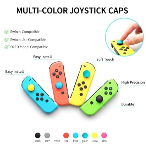 Ferkurn Joystick Replacement Cap Thumb Grip for Switch OLED Joycon & Switch Lite, Joycon Grip Button Stick Cover 3D Analog Cap Skin Replacement Part Repair Kit Accessories, 6PCS — view 3