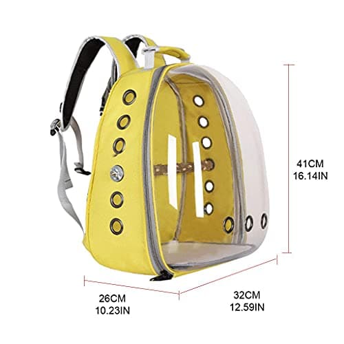 Pet Parrot Carrier Bird Travel Bag with Standing Perch, Space Capsule Transparent Backpack Breathable 360° Sightseeing (Black)