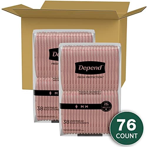 Depend Fresh Protection Adult Incontinence Underwear for Women (Formerly Depend Fit-Flex), Disposable, Maximum, Medium, Blush, 76 Count (2 Packs of 38)