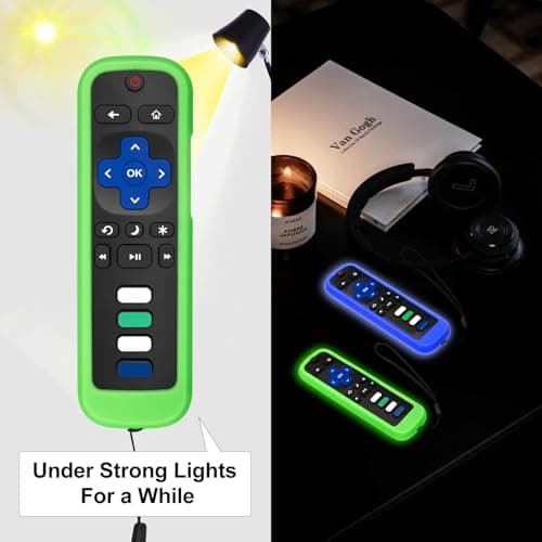 (Pack of 2) Remote Cover Case for Roku TV Remote Control/Silicone Protective Sleeve Skin - Glow in The Dark (Green/Blue) — view 2
