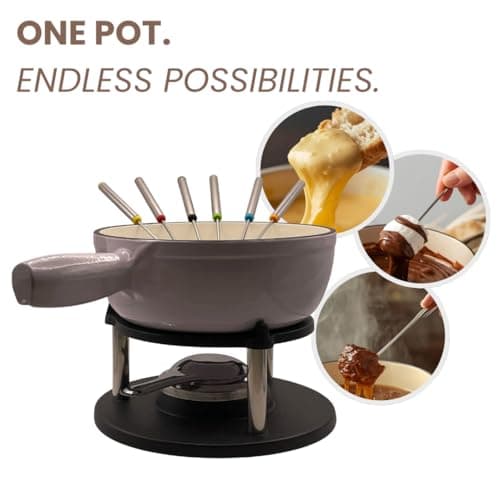 Cast Iron 9-pcs 2L Fondue Set With Accessories Fondue Kit Swiss Fondue Cheese Meat Oil Fondue Pot Fondue Pot set, Cheese Fondue Set, Chocolate Fondue Pot, Cheese Melting Pot, Fondue Pot Non Electric — view 5