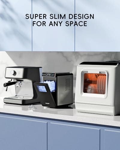 ecozy Ice Makers Countertop, Ultra Slim Design with Full-Color Panel, Internal Lights, 26 lbs/24H, Timer Ice Making, Two Ice Sizes, Portable Self-Cleaning Ice Machine for Home/Kitchen/RV — view 3