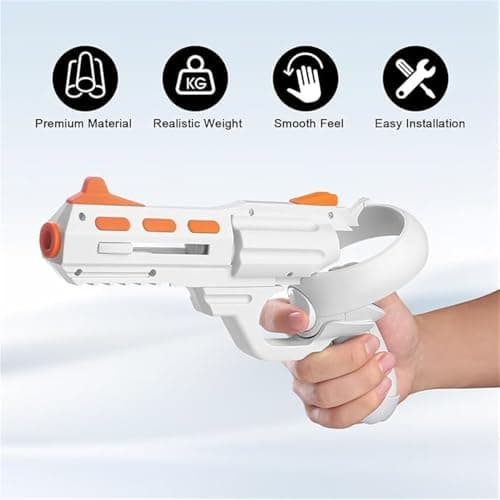 Tyasoleil Handle VR Accessories for Meta Quest 2 & 3, Humanized Gun Stock for Oculus Quest 2 & 3, Weighted Controller Grips, Better FPS Vivid FPS Gaming Experience, Gift for Xmas (Orange & White)