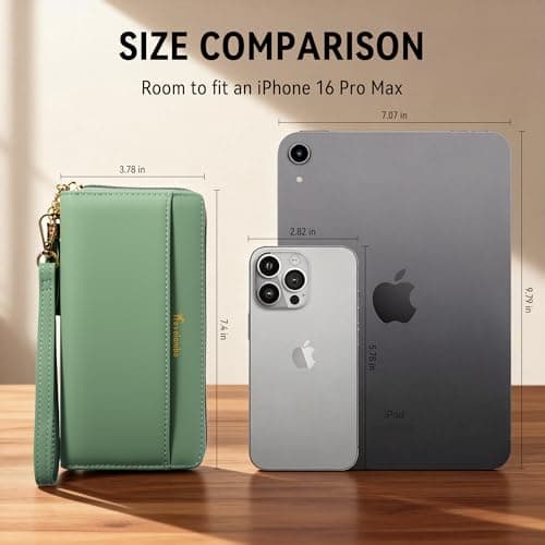 Travelambo Womens Wallet Tassel Bifold Ladies Clutch Wristlet Wrist strap Long Purse (Access Green Blooming) — view 4