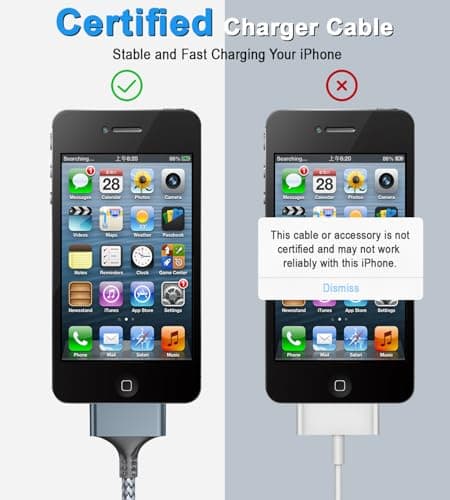 Herfair 10FT iPod Charger Old iPhone Charger Nylon Braided 30 Pin Charging Cord Compatible with iPhone 4/4s/3G/3GS & iPad 1 2 3 & iPod Touch 4 3 2 1, Classic/Nano 3 4 5 6 — view 2