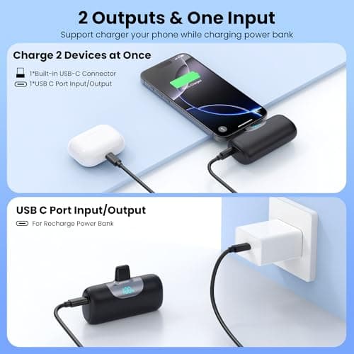 Mini Portable Charger for iPhone 17/16, 5500mAh LCD Display USB C Power Bank,Fast Phone Charging Travel Pocket Size Battery Pack for iPhone 17/17 Pro/17 Pro Max/Air/16/15 Series,Android,etc-Dark Black — view 4