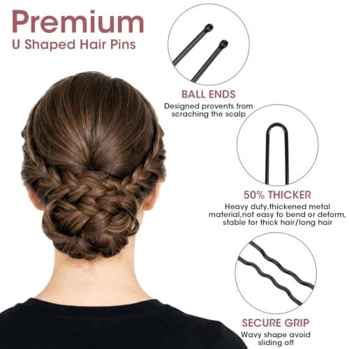 200PCS 2.8 Inch U Shaped Large Heavy Duty Hair Pins for Women Girls, Large Hair Pins for Thick/Long Hair, Long Hair Pin Bobby Pin for Secure Bun Salon Wedding Daily Hairstyles - Black