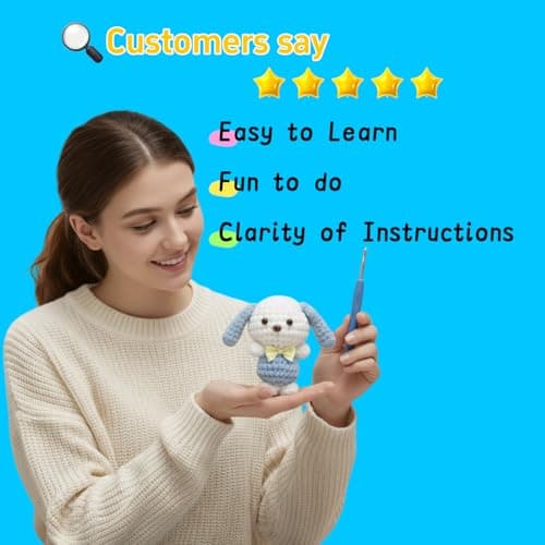 BUNUKY Crochet Kit for Beginners, Amigurumi Puppy Crochet Starter Kit with Step-by-Step Video Tutorials, Complete DIY Craft Kit Gift for Adults & Teens — view 4