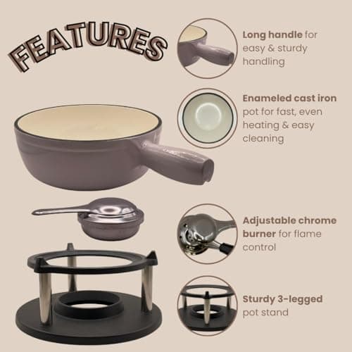 Cast Iron 9-pcs 2L Fondue Set With Accessories Fondue Kit Swiss Fondue Cheese Meat Oil Fondue Pot Fondue Pot set, Cheese Fondue Set, Chocolate Fondue Pot, Cheese Melting Pot, Fondue Pot Non Electric — view 2