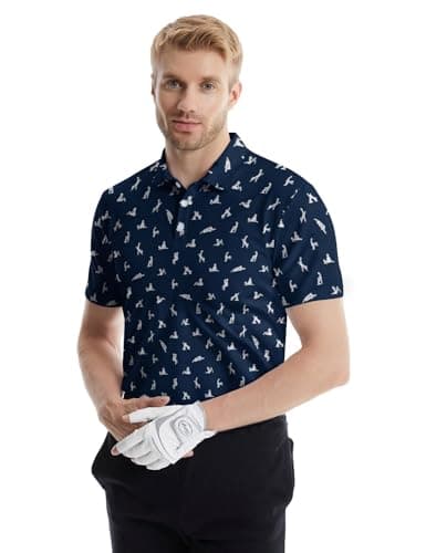 HUURAY Funny Golf Polo Shirts for Men Funny Print Short Sleeve Quick Dry Polo Shirt Hawaiian Shirt Performance Golf Outfits, black, Large