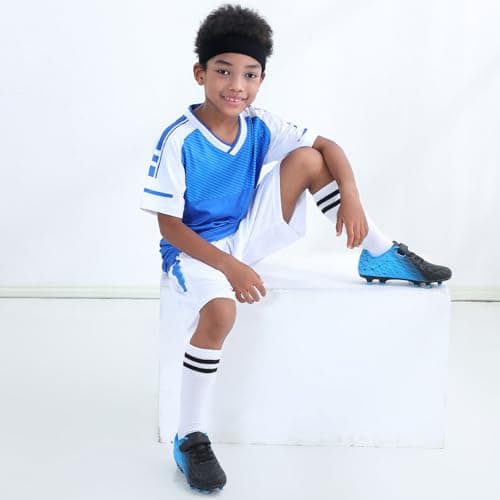 brooman Kids Firm Ground Soccer Cleats Boys Girls Athletic Outdoor Football Shoes(3,Silver)