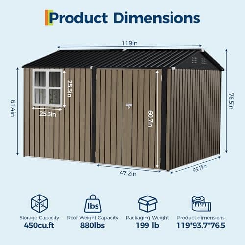 10X8 FT Storage Shed with Cross Windows & Double Doors, 450 Cu Ft Large Outdoor Tool Shed, Garden Shed for Riding Mower, Bike, Lawn Equipment - All Weather Meta