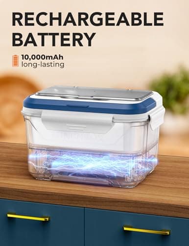 Docusvect Cordless Electric Lunch Box for Adults, Heated Lunch Box Battery Powered with Automatic Heating, 1.3L Portable Food Warmer with Removable Tray Divider