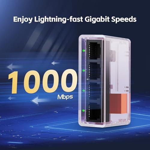 Gigabit Ethernet Splitter 1 to 4 Port, 1000Mbps High-Speed LAN Adapter with USB Cable, Mini Plastic YuLinca Network Hub, Plug & Play for Router, Modem, PC, IP Camera, Printer, Smart TV — view 2
