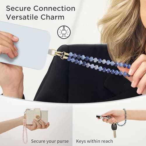 POSADINA Natural Stone Phone Charm, Beaded Healing Phone Wrist Strap, Handmade Cellphone Chain Lanyard with Tether Tab — view 5