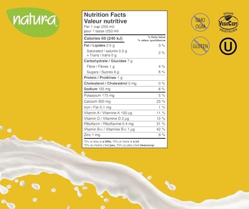 NATURA Fortified Almond Milk - Barista Approved - Gluten Free - Dairy Free - Vegan - Shelf Stable - Plant Based Beverage - Non-GMO - Made in Canada | 946ml