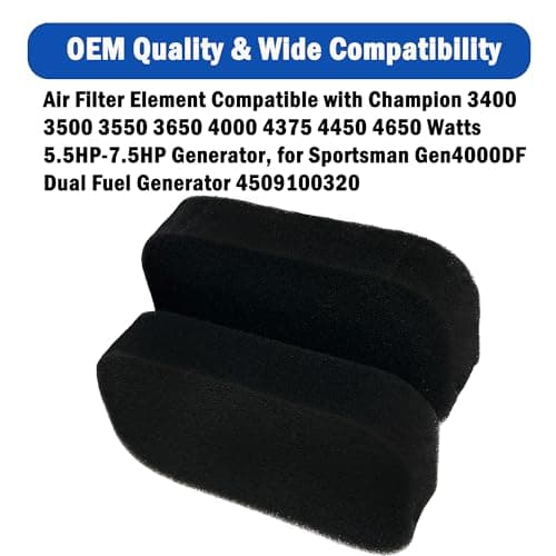 Air Filter Element Compatible with Champion 3400 3500 3550 3650 4000 4375 4450 4650 Watts 5.5HP-7.5HP Generator Air Filter, for Sportsman Gen4000DF Dual Fuel Generator 4509100320(2PCS)