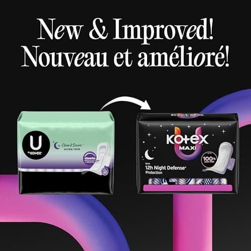 Kotex Overnight Maxi Pads with Wings, Extra Heavy Absorbency, 28 Count (Packaging May Vary)