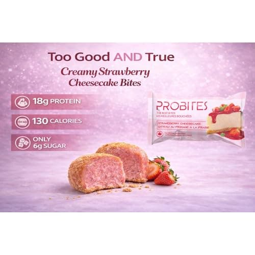 Probites Protein Bites - High Protein Snack, Low Sugar, Collagen + Whey Isolate, Healthy Dessert Alternative, 10 Pack - Strawberry Cheesecake Flavor