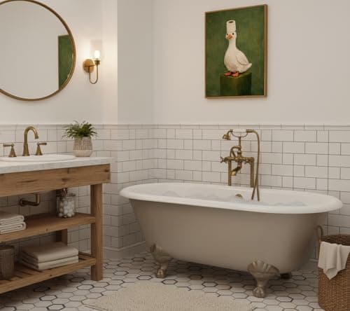 Framed Funny Bathroom Canvas Wall Art, Duck and Toilet Paper Painting Picture Wall Decor, Vintage Cute Animal Toilet Poster Print Artwork for Bathroom, Washroom, Restroom Decoration 8x10in — view 4