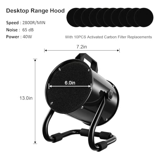 Portable Range Hood with 9 Activated Carbon Filters, Strong Suction Kitchen Exhaust Fan for Indoor BBQ, Hot Pot, RV & Desktop Cooking Pure Black — view 4
