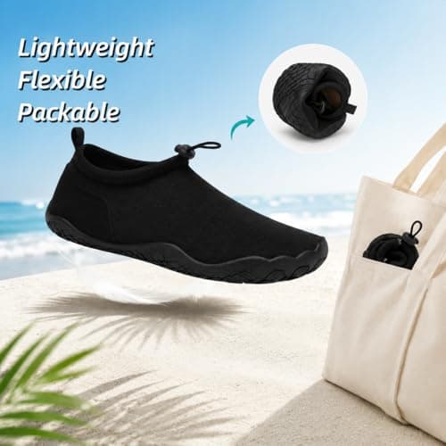 WHITIN Mens Water Shoes for Women Swim Beach Kayak Size M 13/W 15 Male Boat Barefoot Minimalist Quick Dry Socks Aqua Surf Sneakers Travel All Black — view 3