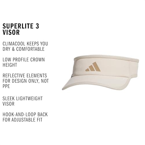 adidas Women's Superlite Visor – Lightweight Moisture-Wicking Running Tennis Hat, Crystal Linen Beige/Trace Khaki/3, OSFA