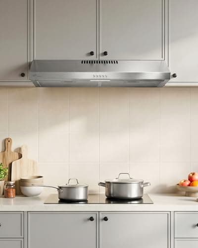 Upstreman 30 Inch Under Cabinet Range Hood, Stainless Steel Kitchen Vent Hood with LED Lights, Button Control, 3 Speed Exhaust Fan Ducted/ductless Convertible, 3-Layer Aluminum Filters, Stainless