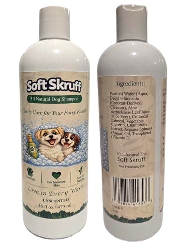 Soft Skruff Dog Shampoo for Sensitive Skin – Tear-Free, Gentle & Natural Formula – Safe for Puppies, Deodorizing & Daily Use – Unscented 16 oz