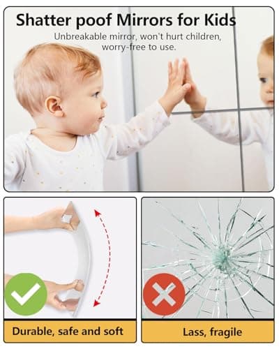Unbreakable Mirror Tiles, 4PCS 10.2”x10.2”Peel And Stick on Mirror for Wall Mirrors Decorative,Toddlers for Kids Bedroom, Plastic Gym Frameless Door Small Adhesive Mirrors for Classroom Decor Sticker — view 2
