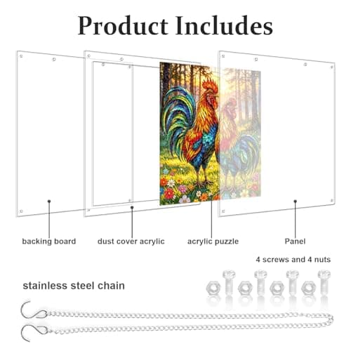 AOSERI Acrylic Jigsaw Puzzle Suncatcher, 103-Piece Rooster Sun Catcher Crafts for Adults, 7.4 Inch Window Hanging Decor for Home Garden Gifts — view 4