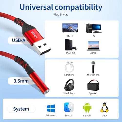 USB to 3.5mm Jack Audio Adapter (2-Pack), External Sound Card Converter，STSAUX USB-A to 3.5mm TRRS 4-Pole Mic Female with PC Windows, Laptop, Mac, Desktops, Linux, Plug and Play No Drivers Needed — view 5