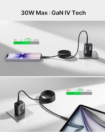 INIU Mini USB C Charger, 30W GaN Fast Charging ETL Certified Wall Adapter Block with Smart Phone Protection, Dual Port with 5ft Type C Cable for iPhone 17 iPad Samsung Google Switch etc [2-Pack Black]
