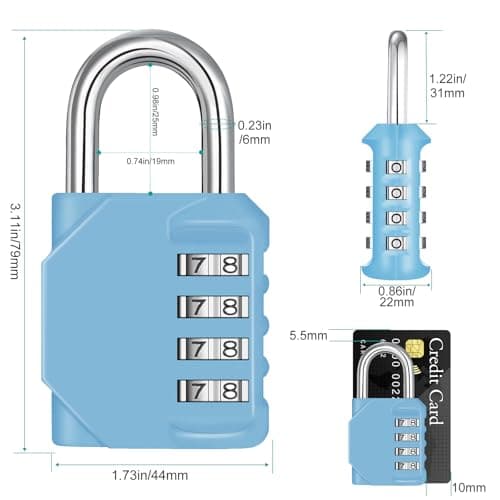 ZHEGE Combination Lock for Locker, 4 Digit Resettable Combo Lock (Sky Blue) — view 3