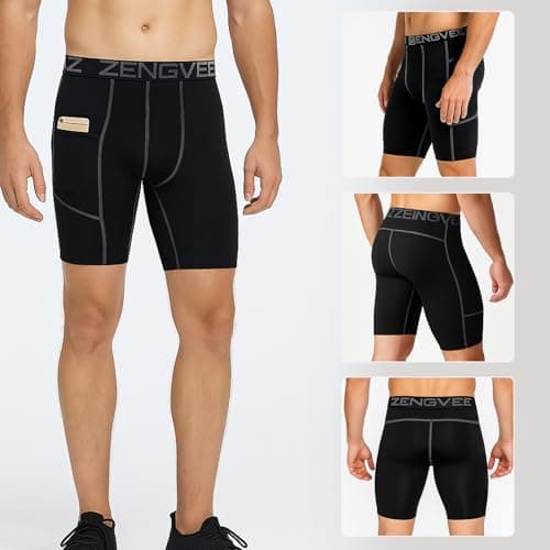 ZENGVEE Men's 3 Pack Compression Shorts with Pockets Athletic Baselayer Underwear for Running,Workout,Training-1011(3BlackGray- M)