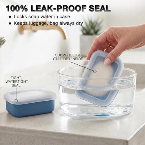HighHerz Compact Leak Proof Silicone Travel Soap Case with Draining Tray - Portable Bar Soap Container - 2026 Upgrade Travel Essentials for Camping, Gym & Shower (Clear Blue) — view 2