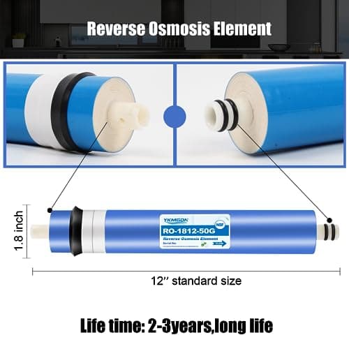 YKMGON 1812-50GPD Reverse Osmosis Membrane Kit with RO Membrane Housing,Wrench,1/4" Quick-Connect Fittings,Check Valve and Water Pipe Replacement for Under Sink Home Drinking RO Water Filter System