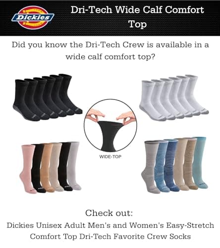 Dickies Men's Dri-Tech Original Moisture Control Crew Socks, Available in M-XXL (6, 12, 18 Pairs), White (6 Pairs), Large — view 2
