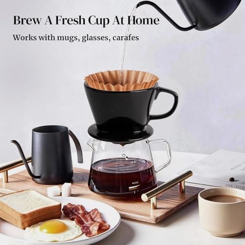 DOWAN Pour Over Coffee Maker, Non-Electric Pour Over Coffee Dripper, Manual Brew Maker, Single Cups Porcelain Slow Brewing Accessories for Gifts, Black — view 3